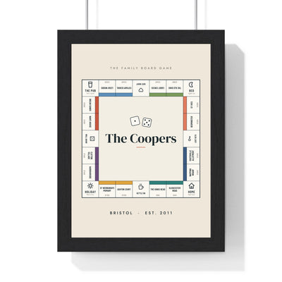 Personalised Property Board Game Print - framed cream property board game print for The Coopers in Bristol
