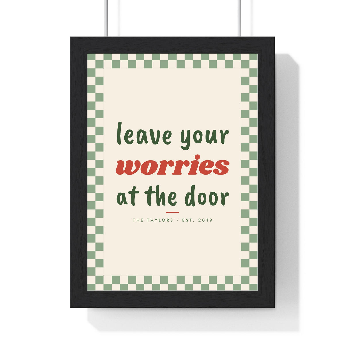 Personalised Quote Print - framed sage checkerboard hallway quote
