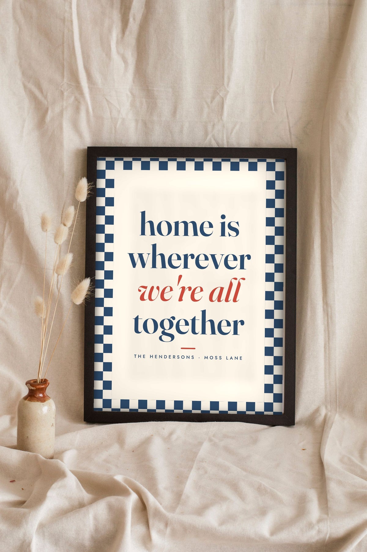 Personalised Quote Print - navy checkerboard version
