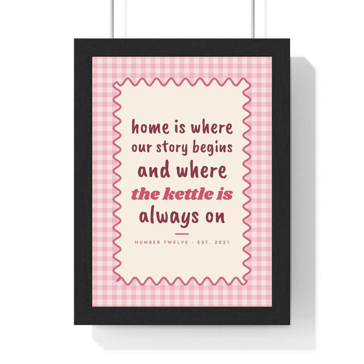 Personalised Quote Print - framed pink wavy gingham version