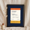 Personalised Rail Ticket Print - navy and orange version, Edinburgh Waverley to London King's Cross