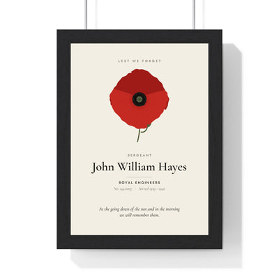 Personalised Remembrance Poppy Print - framed cream remembrance poppy print for a Royal Engineers sergeant