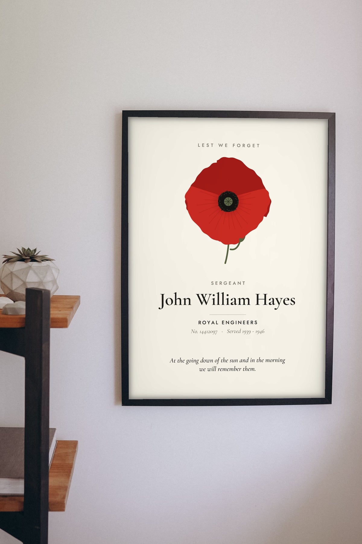 Personalised Remembrance Poppy Print - on the living room wall