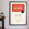 Personalised Retirement Certificate Print - on the living room wall