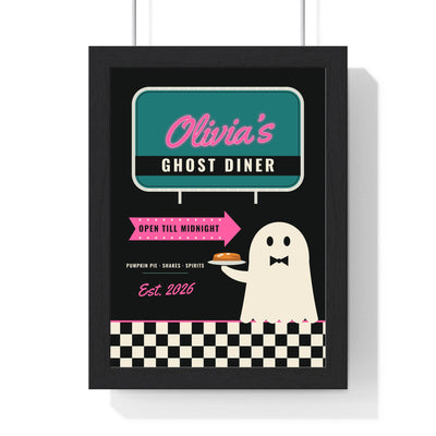 Personalised Retro Ghost Diner Sign Print - framed personalised retro ghost diner sign print for Olivia