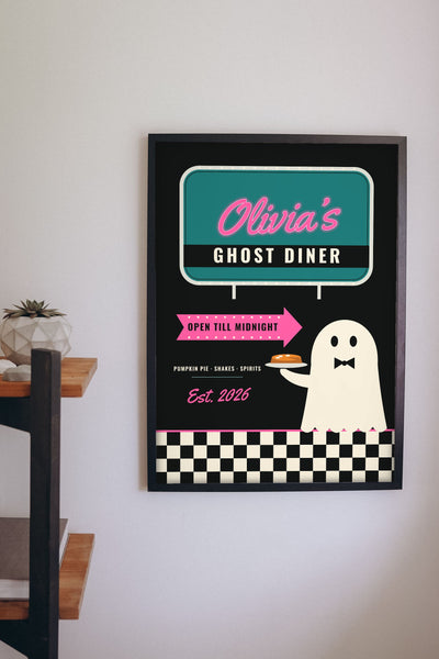 Personalised Retro Ghost Diner Sign Print - ghost diner print on a kitchen wall