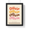 Personalised Retro Wavy Name Print - framed retro wavy name print reading Olivia