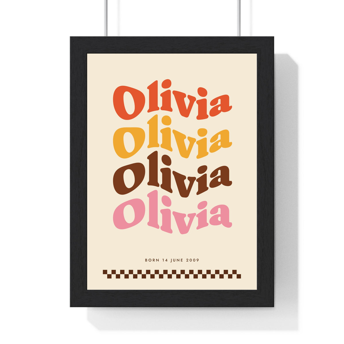 Personalised Retro Wavy Name Print - framed retro wavy name print reading Olivia