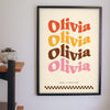 Personalised Retro Wavy Name Print - 70s wavy name print on a bedroom wall