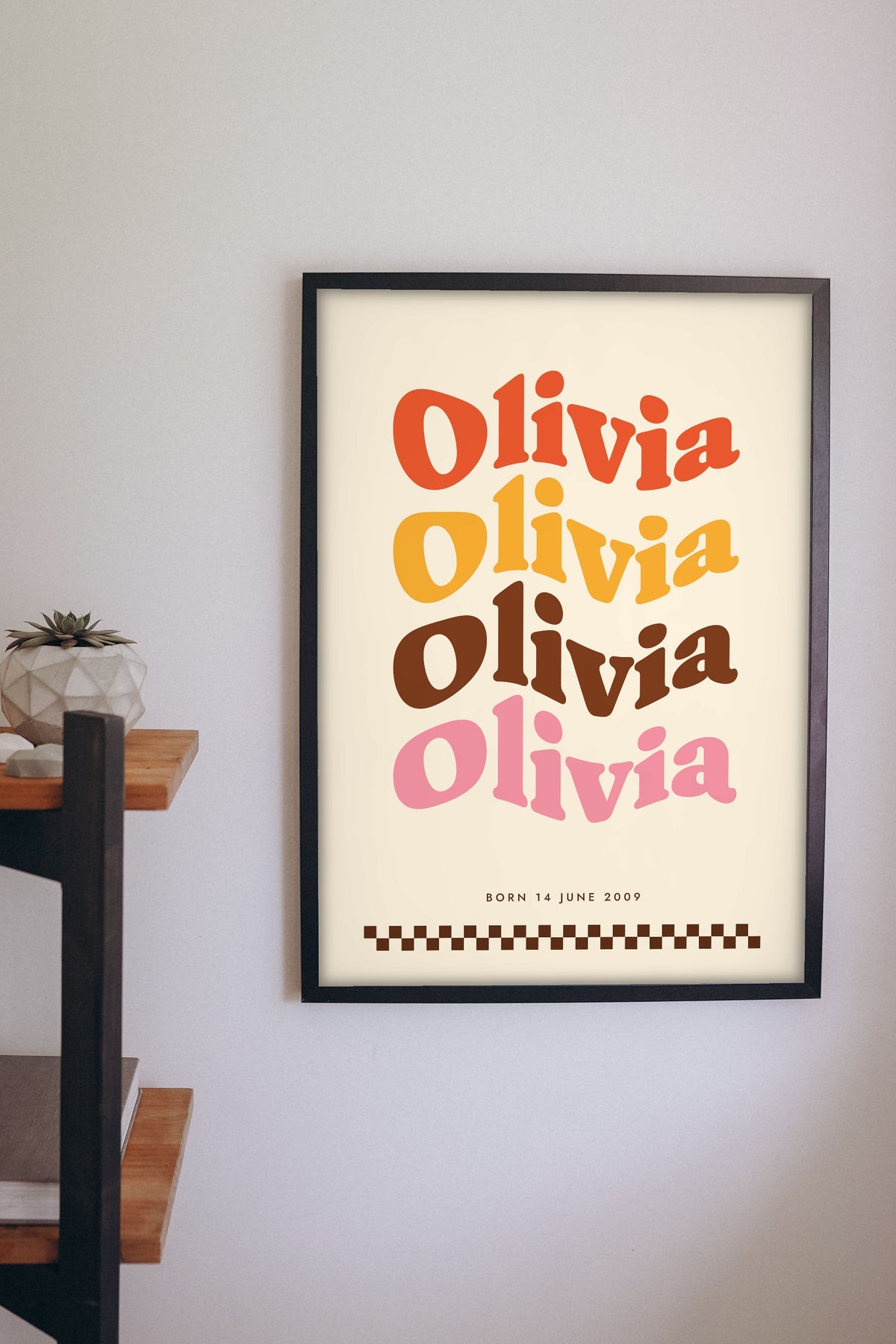 Personalised Retro Wavy Name Print - 70s wavy name print on a bedroom wall
