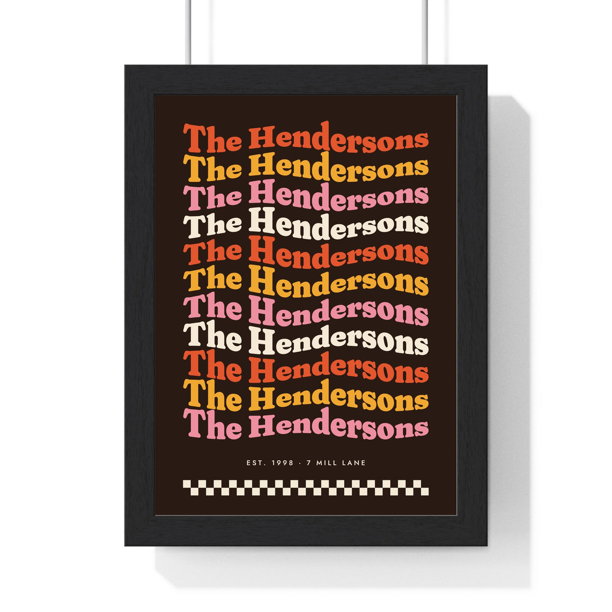Personalised Retro Wavy Name Print - framed retro wavy print for The Hendersons