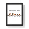 Personalised Robin Family Print - framed robin family print with five robins on a branch