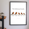 Personalised Robin Family Print - robin family print on the living room wall