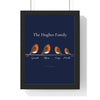 Personalised Robin Family Print - framed navy version for a family of four