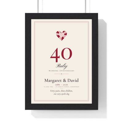 Personalised Ruby Wedding Anniversary Print - framed personalised ruby wedding anniversary print