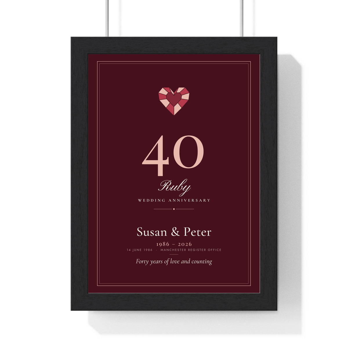 Personalised Ruby Wedding Anniversary Print - classic, dark