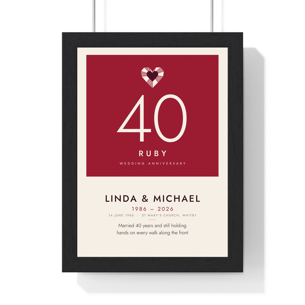 Personalised Ruby Wedding Anniversary Print - modern, light