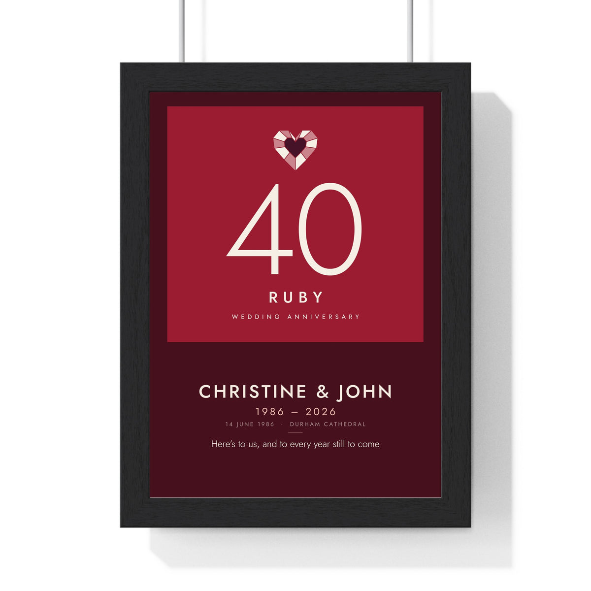 Personalised Ruby Wedding Anniversary Print - modern, dark