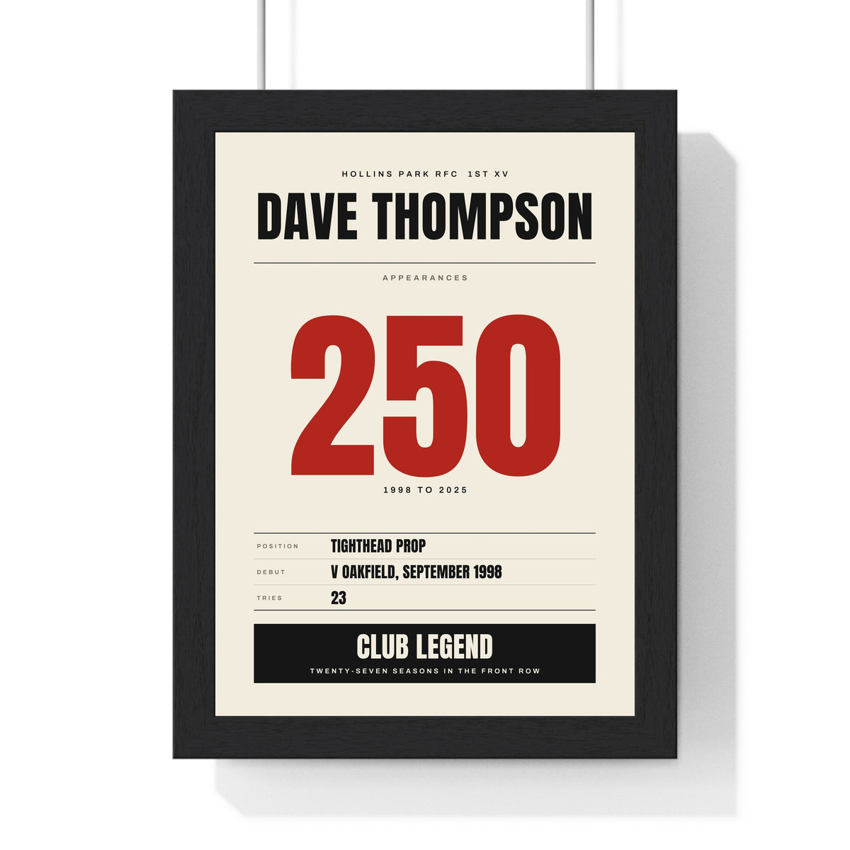 Personalised Rugby Milestone Print - framed rugby milestone print, 250 appearances