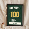 Personalised Rugby Milestone Print - green and gold women's version, 100 caps