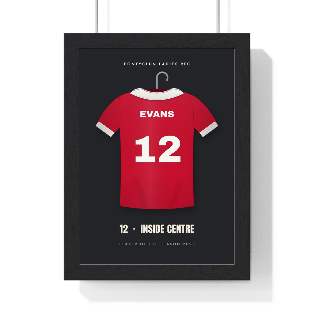 Personalised Rugby Shirt Print - framed charcoal version for a women's player of the season