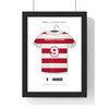 Personalised Rugby Shirt Print - framed rugby league version, cherry and white hoops, scrum-half
