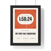 Personalised Running Print - framed personalised running print, my first half marathon in 1:58:24