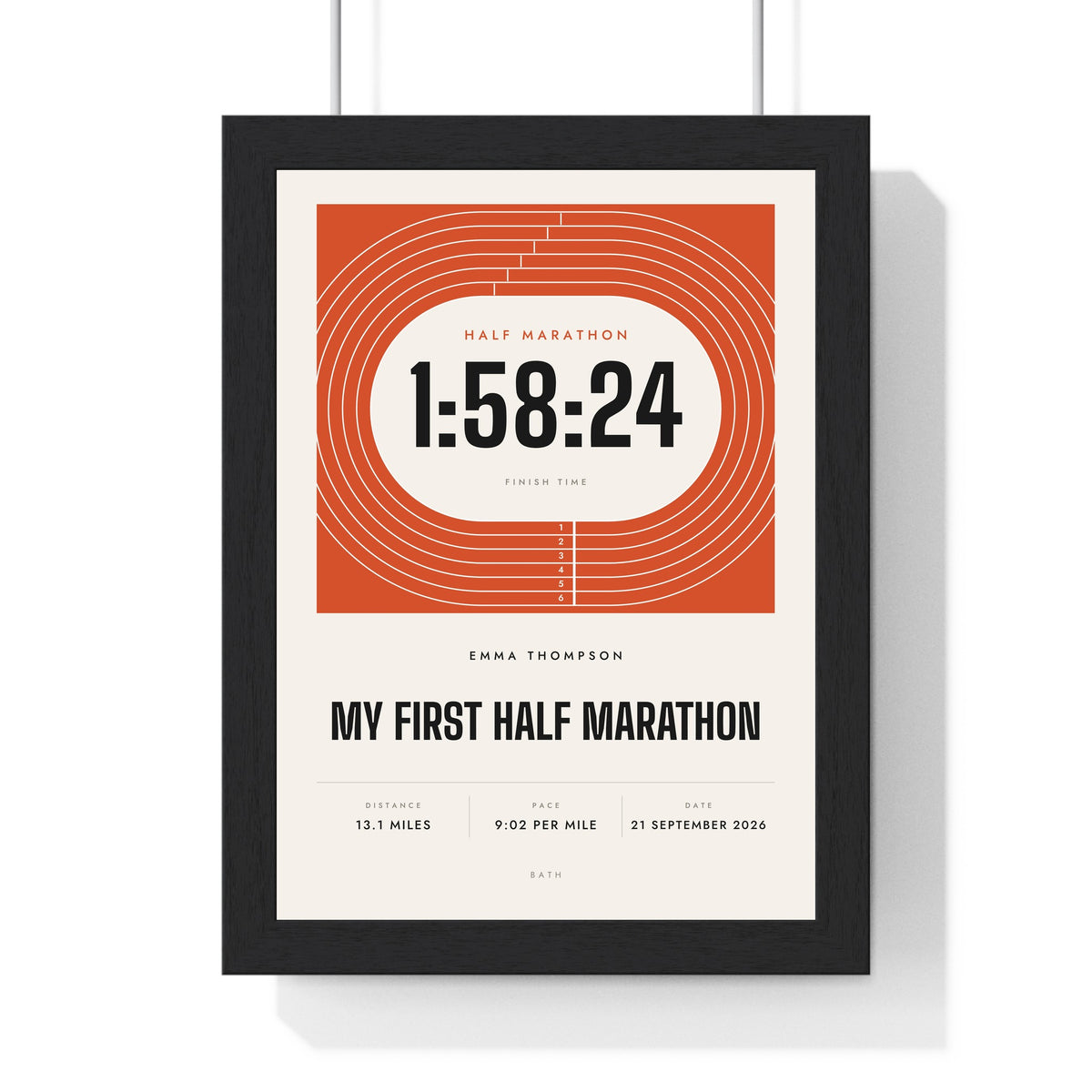 Personalised Running Print - framed personalised running print, my first half marathon in 1:58:24