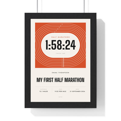 Personalised Running Print - framed personalised running print, my first half marathon in 1:58:24
