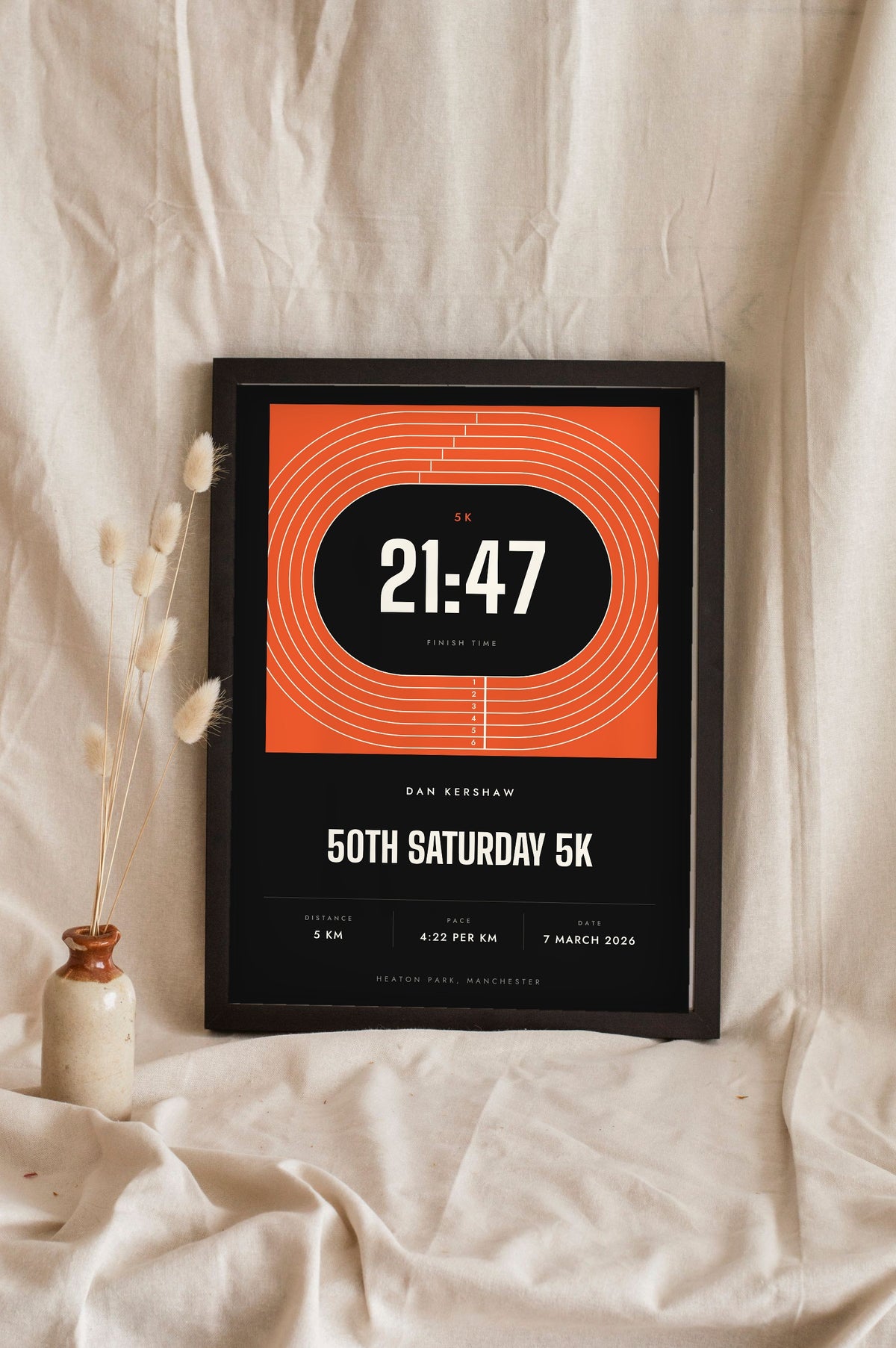 Personalised Running Print - black running print for a 50th Saturday 5K