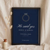 Personalised She Said Yes Engagement Print - navy He said yes version for a Tower Bridge proposal