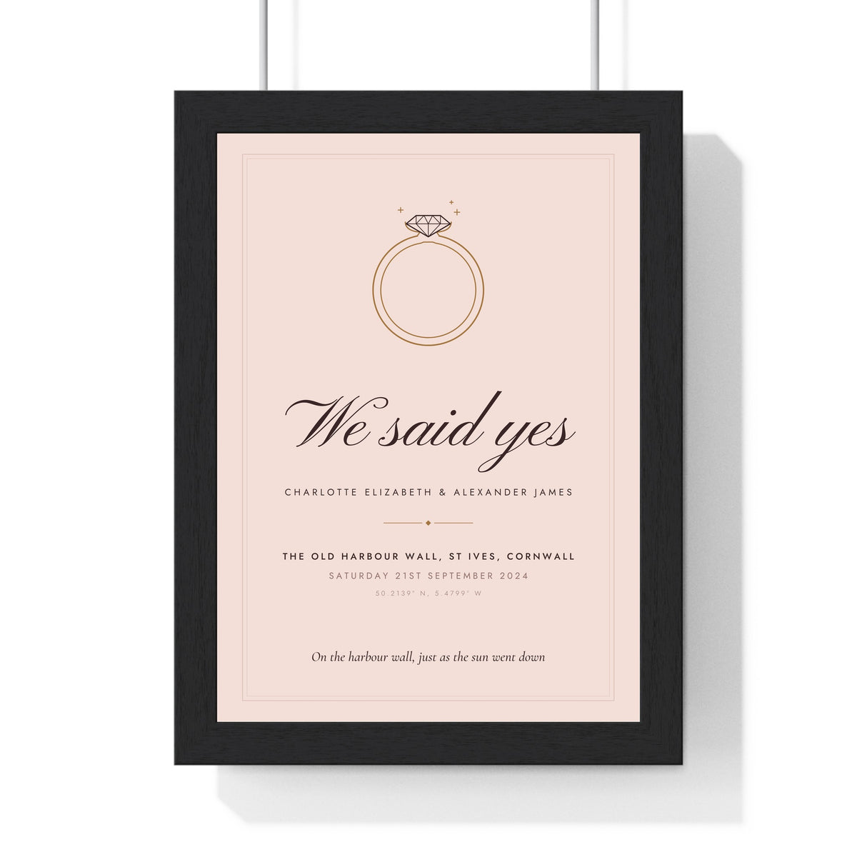 Personalised She Said Yes Engagement Print - blush We said yes version, St Ives harbour