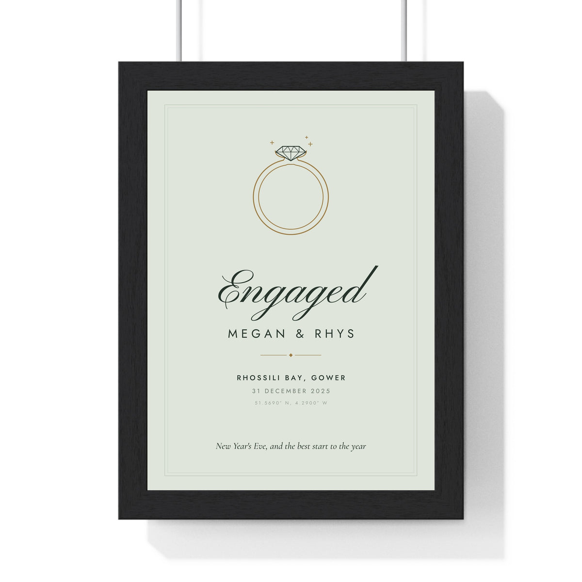 Personalised She Said Yes Engagement Print - sage Engaged version, Rhossili Bay