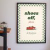 Personalised Shoes Off Sign Print - shoes off print in a hallway