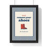 Personalised Shoes Off Sign Print - framed navy kindly remove your shoes print