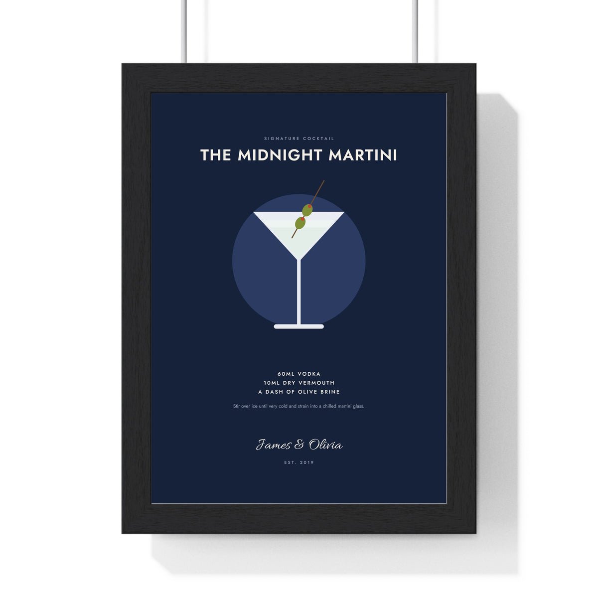 Personalised Signature Cocktail Print - framed navy martini with olives