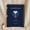 Personalised Signature Cocktail Print - navy martini version leaning on a shelf