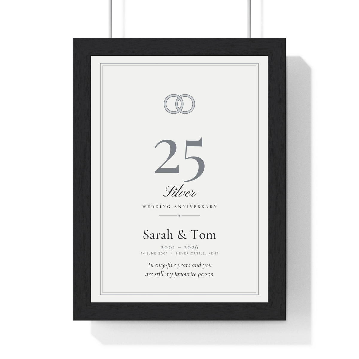 Personalised Silver Wedding Anniversary Print - framed personalised silver wedding anniversary print