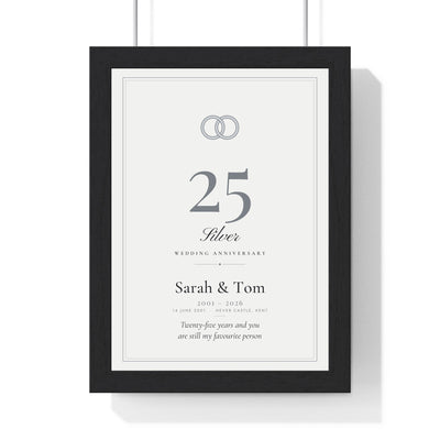 Personalised Silver Wedding Anniversary Print - framed personalised silver wedding anniversary print