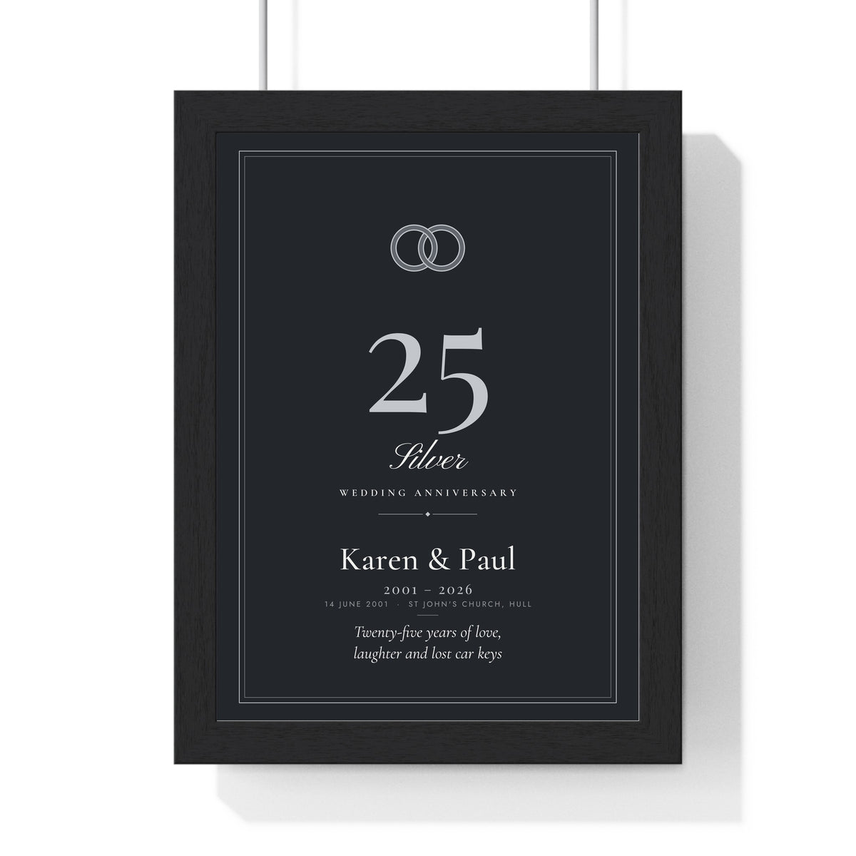 Personalised Silver Wedding Anniversary Print - classic, dark