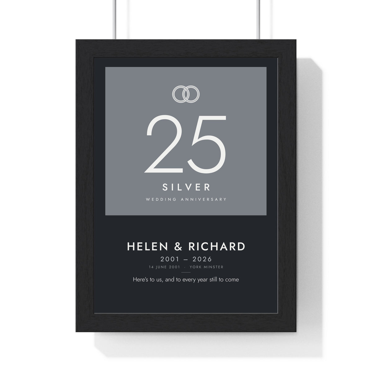 Personalised Silver Wedding Anniversary Print - modern, dark
