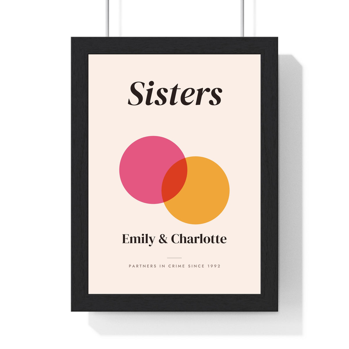 Personalised Sister Print - framed blush Sisters print for Emily and Charlotte