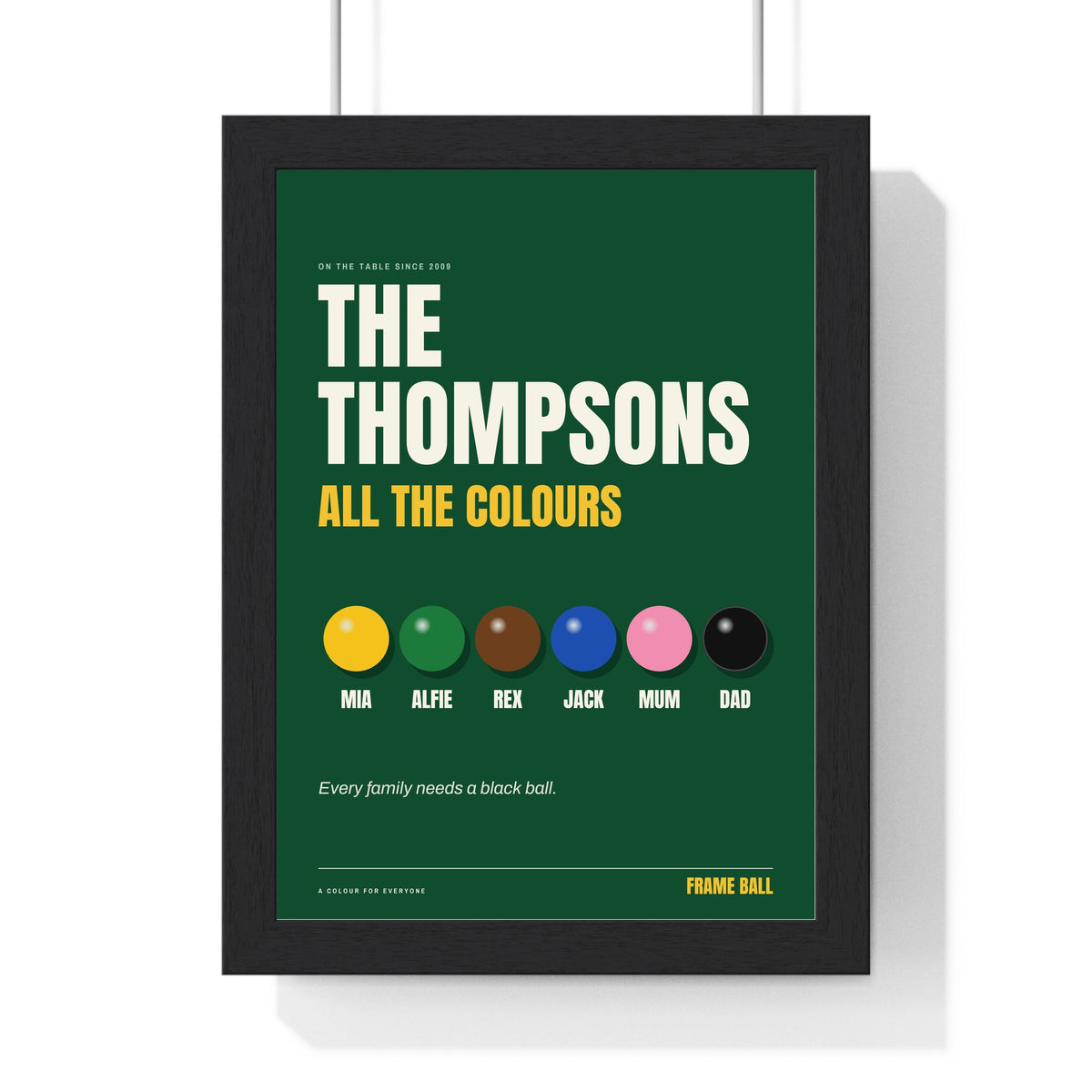 Personalised Snooker Family Print - framed green snooker family print, The Thompsons
