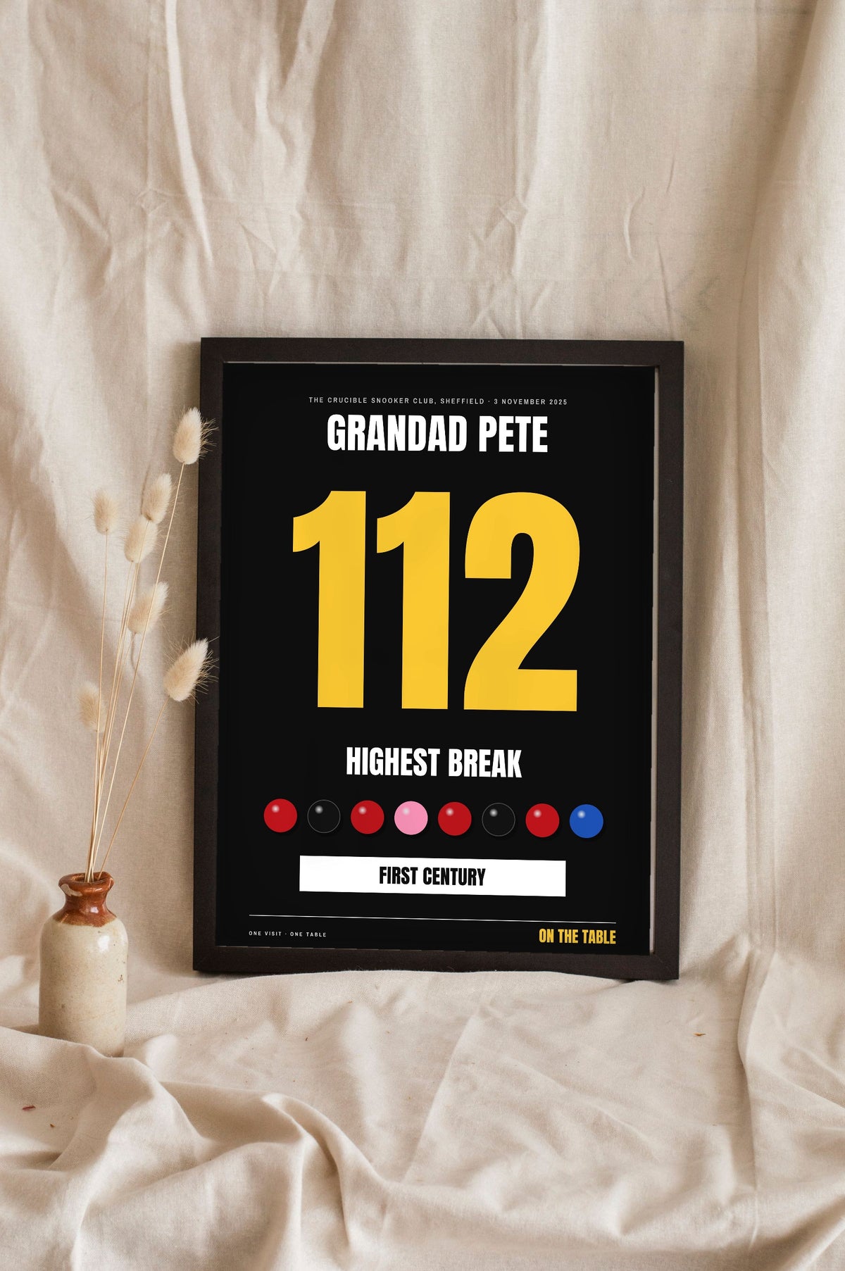 Personalised Snooker Highest Break Print - black and gold version, a first century