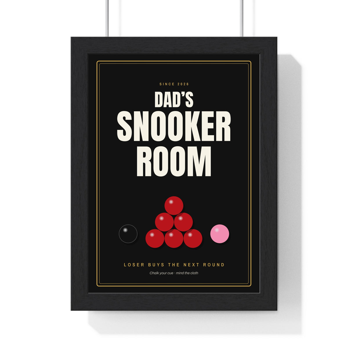 Personalised Snooker Room Sign Print - framed black and gold version