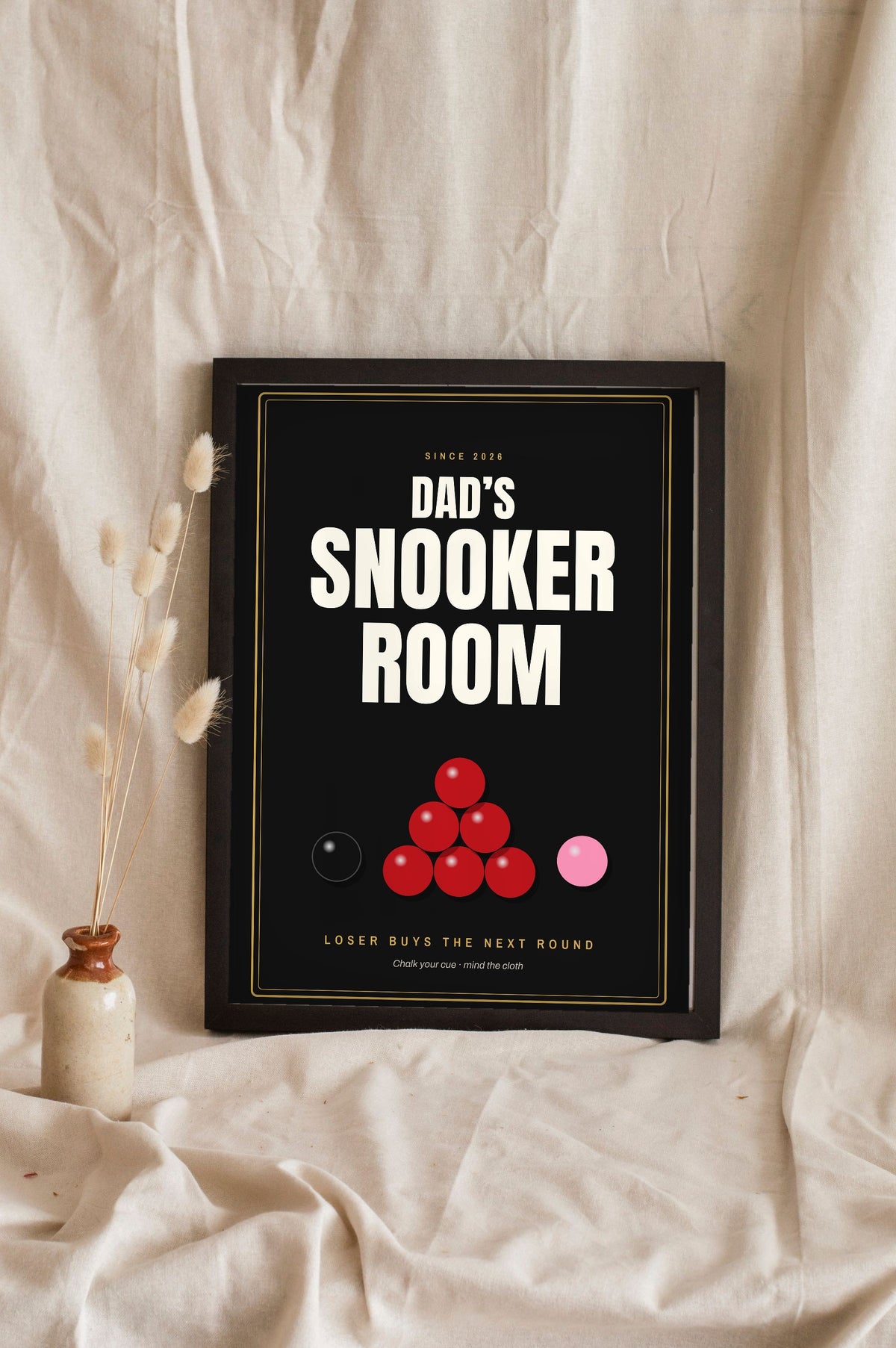 Personalised Snooker Room Sign Print - black and gold version, Dad's Snooker Room
