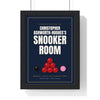 Personalised Snooker Room Sign Print - framed navy and gold version with a long name