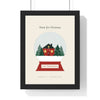 Personalised Snow Globe Print - framed cream and red snow globe print with the family name on the base