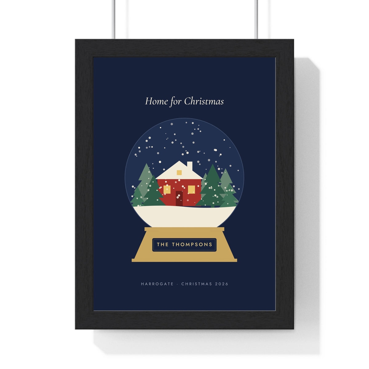 Personalised Snow Globe Print - framed navy and gold version