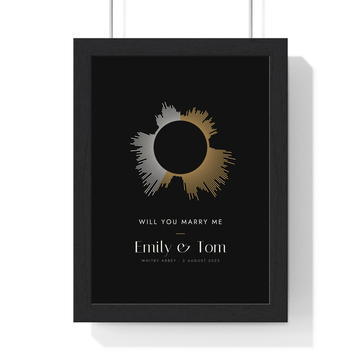 Personalised Soundwave Print - framed black circle soundwave, will you marry me